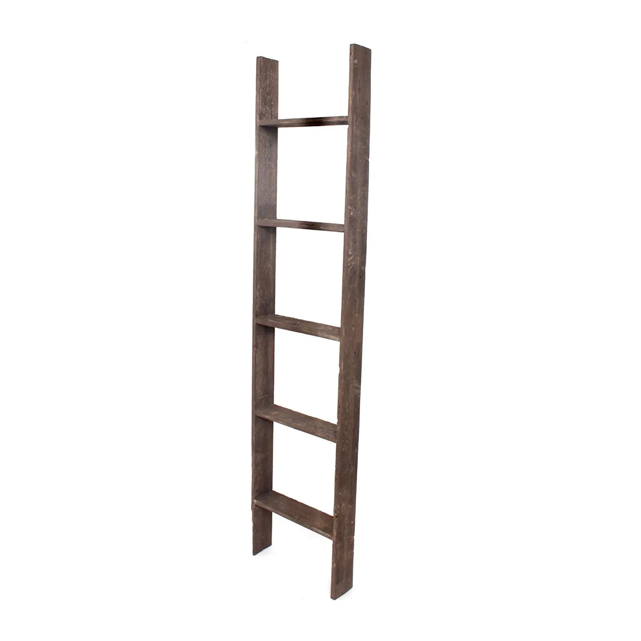 57" Brown Rustic Five Step Wood Ladder Shelf - NOBLE HOME INTERIORS