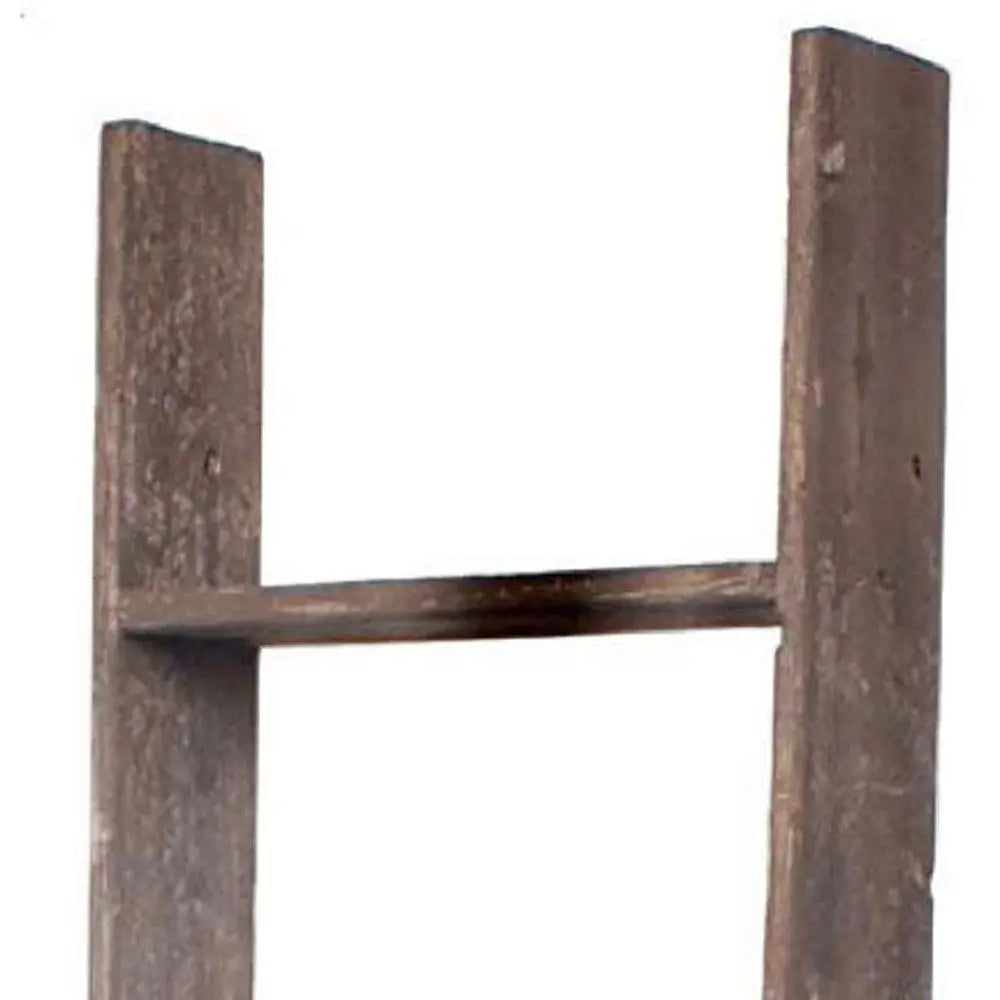 57" Brown Rustic Five Step Wood Ladder Shelf - NOBLE HOME INTERIORS