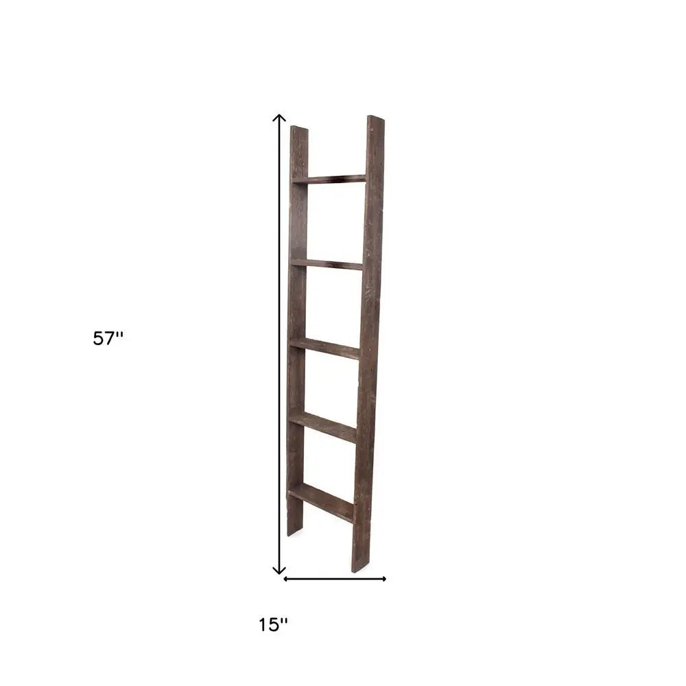 57" Brown Rustic Five Step Wood Ladder Shelf - NOBLE HOME INTERIORS