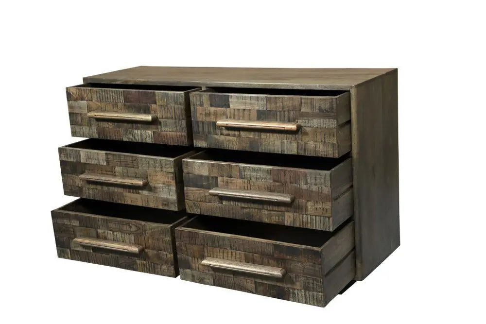 57" Brown Solid Wood Six Drawer Dresser - NOBLE HOME INTERIORS