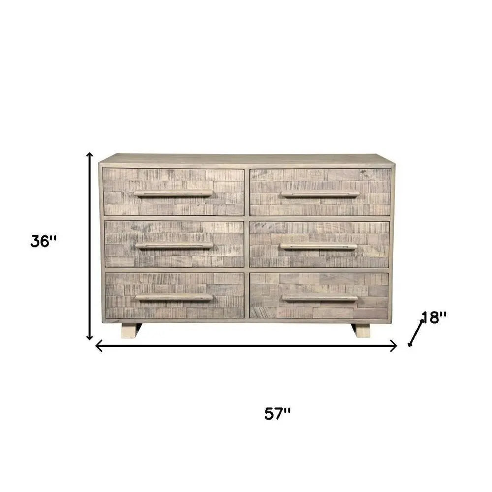 57" Gray Solid Wood Six Drawer Dresser - NOBLE HOME INTERIORS