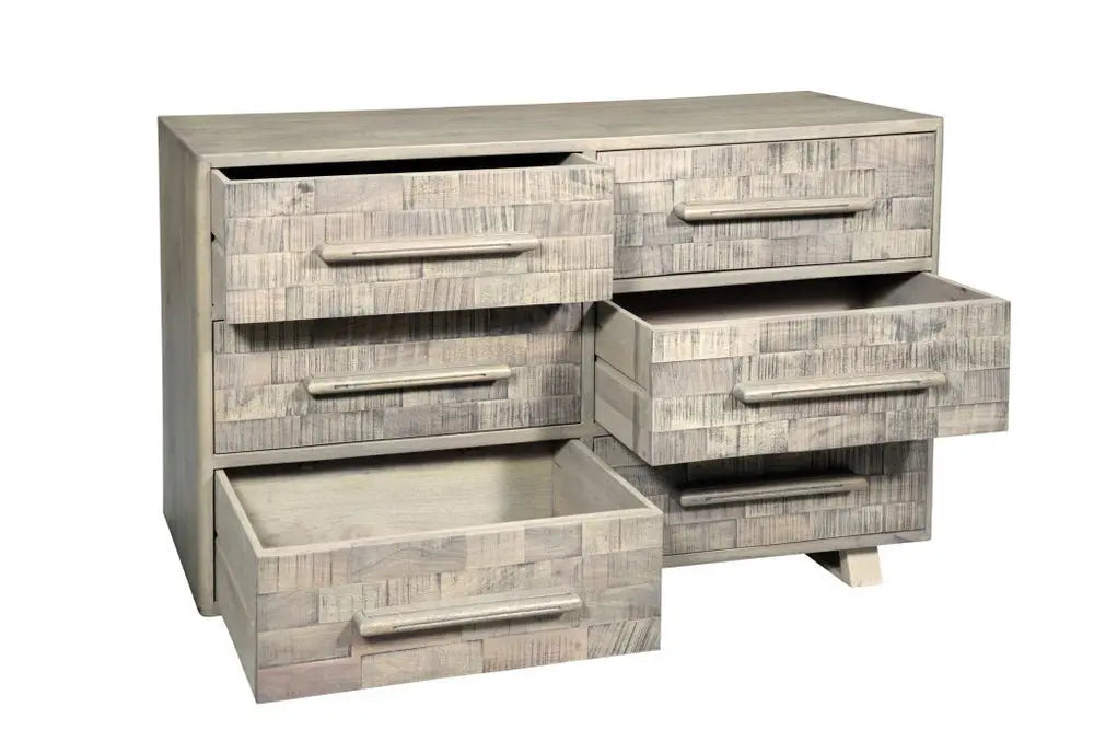 57" Gray Solid Wood Six Drawer Dresser - NOBLE HOME INTERIORS