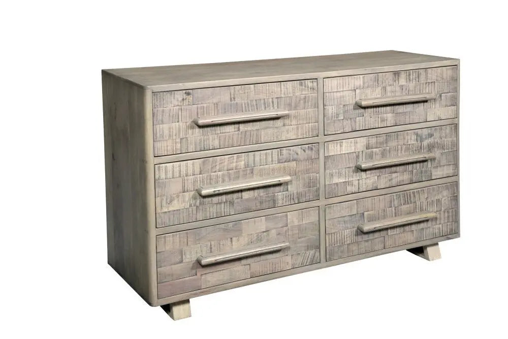 57" Gray Solid Wood Six Drawer Dresser - NOBLE HOME INTERIORS