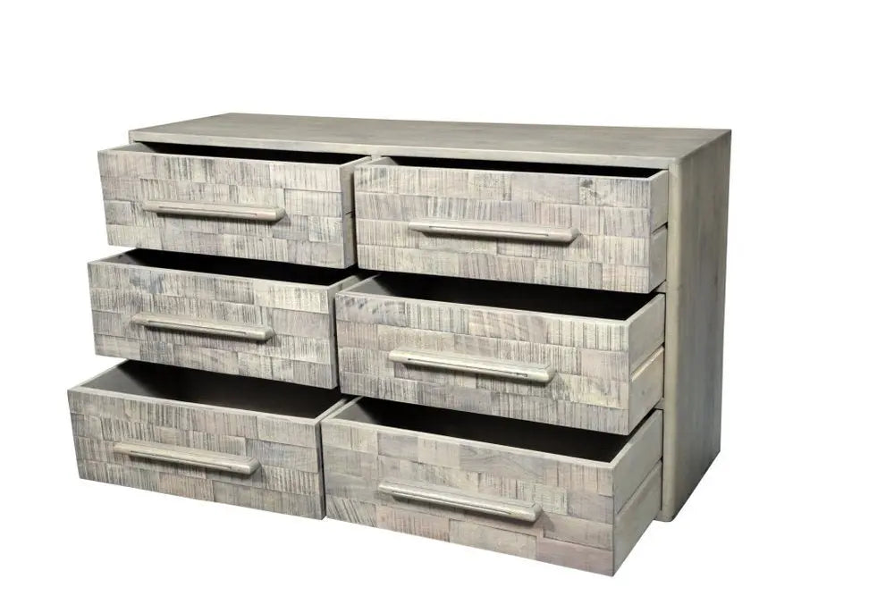 57" Gray Solid Wood Six Drawer Dresser - NOBLE HOME INTERIORS