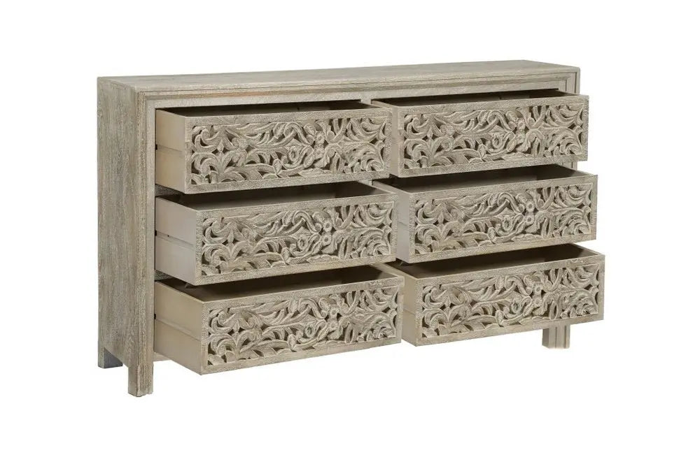57" Gray Solid Wood Six Drawer Dresser - NOBLE HOME INTERIORS