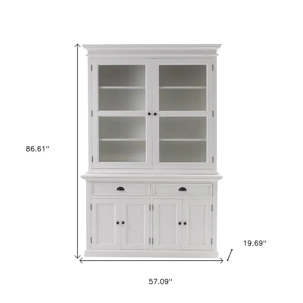 57" White Solid Wood Frame Dining Hutch With Twelve Shelves And Two Drawers HomeRoots