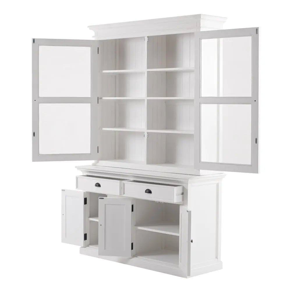 57" White Solid Wood Frame Dining Hutch With Twelve Shelves And Two Drawers HomeRoots