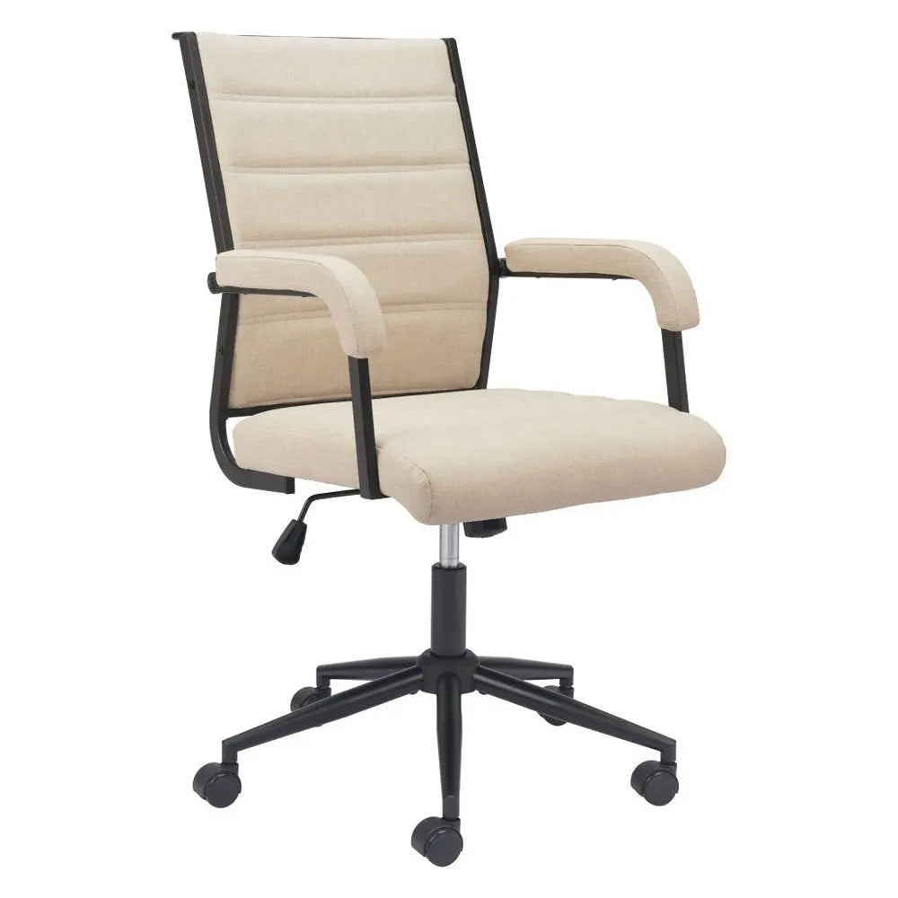 Beige and Black Adjustable Height Swivel Rolling Office Chair HomeRoots
