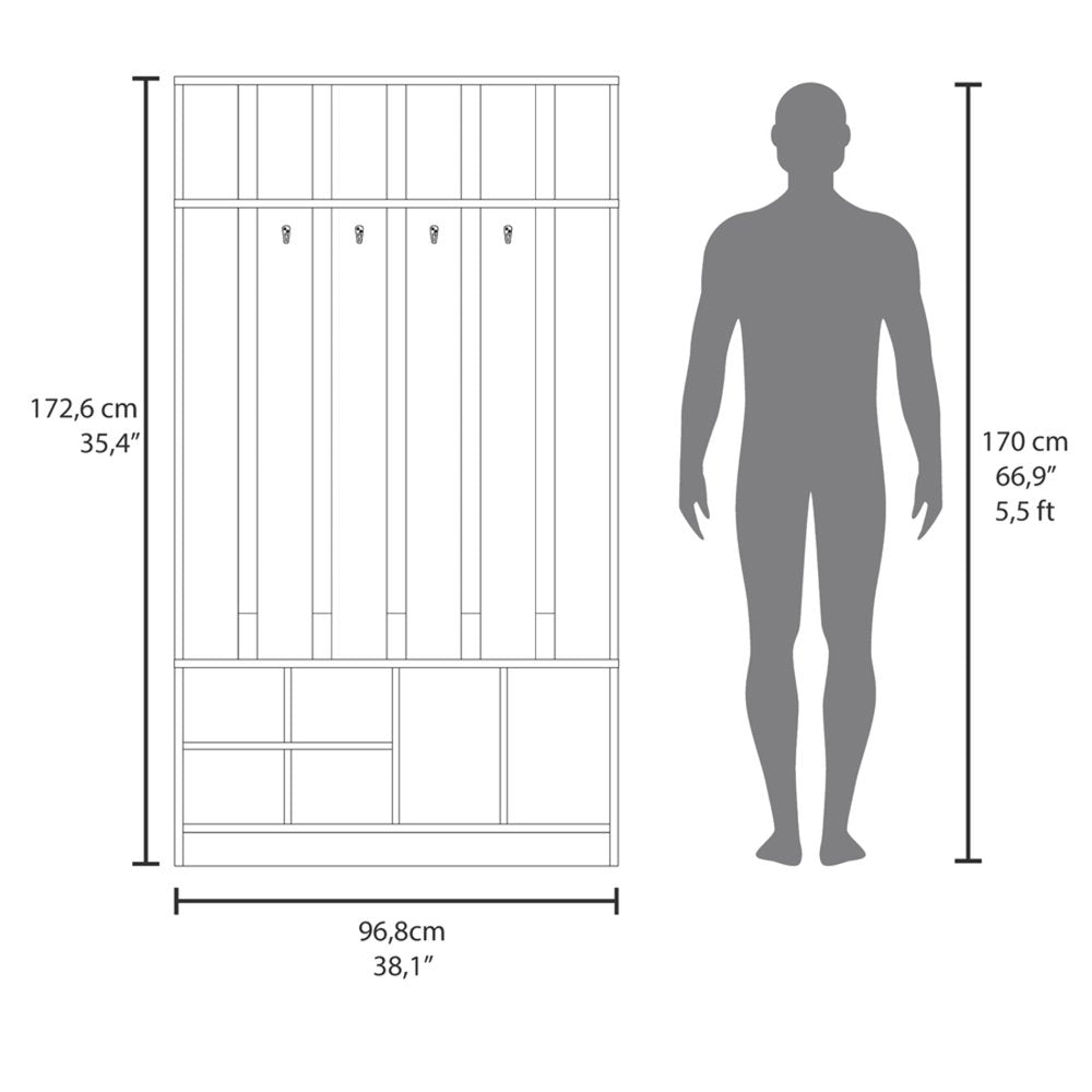 68" Gray Wood Four Hook Coat And Shoe Rack