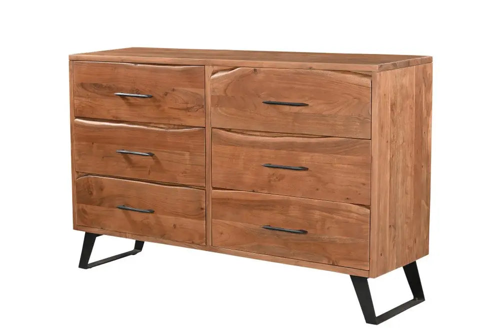 60" Natural Live Edge Solid Wood Six Drawer Double Dresser HomeRoots