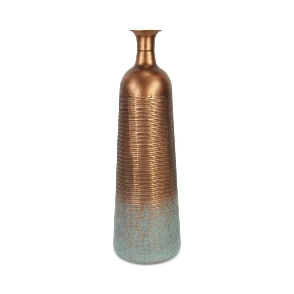 28" Copper And Teal Abstract Tapered Metal Floor Vase HomeRoots