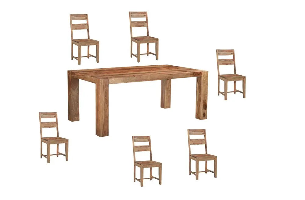 Seven Piece Brown Solid Wood Dining Set with Six Chairs HomeRoots