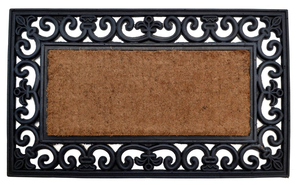 18" X 30" Beige and Black Rubber and Coir Outdoor Door Mat