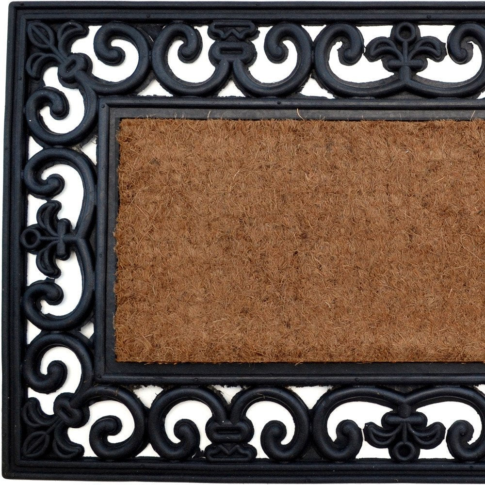 18" X 30" Beige and Black Rubber and Coir Outdoor Door Mat