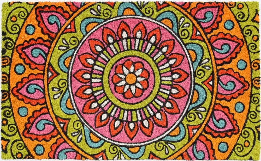 18" X 30" Green and Pink Coir Abstract Outdoor Door Mat HomeRoots