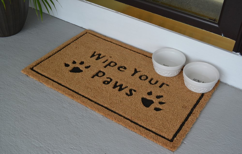 18" X 30" Beige and Gray Coir Wipe Your Paws Outdoor Door Mat