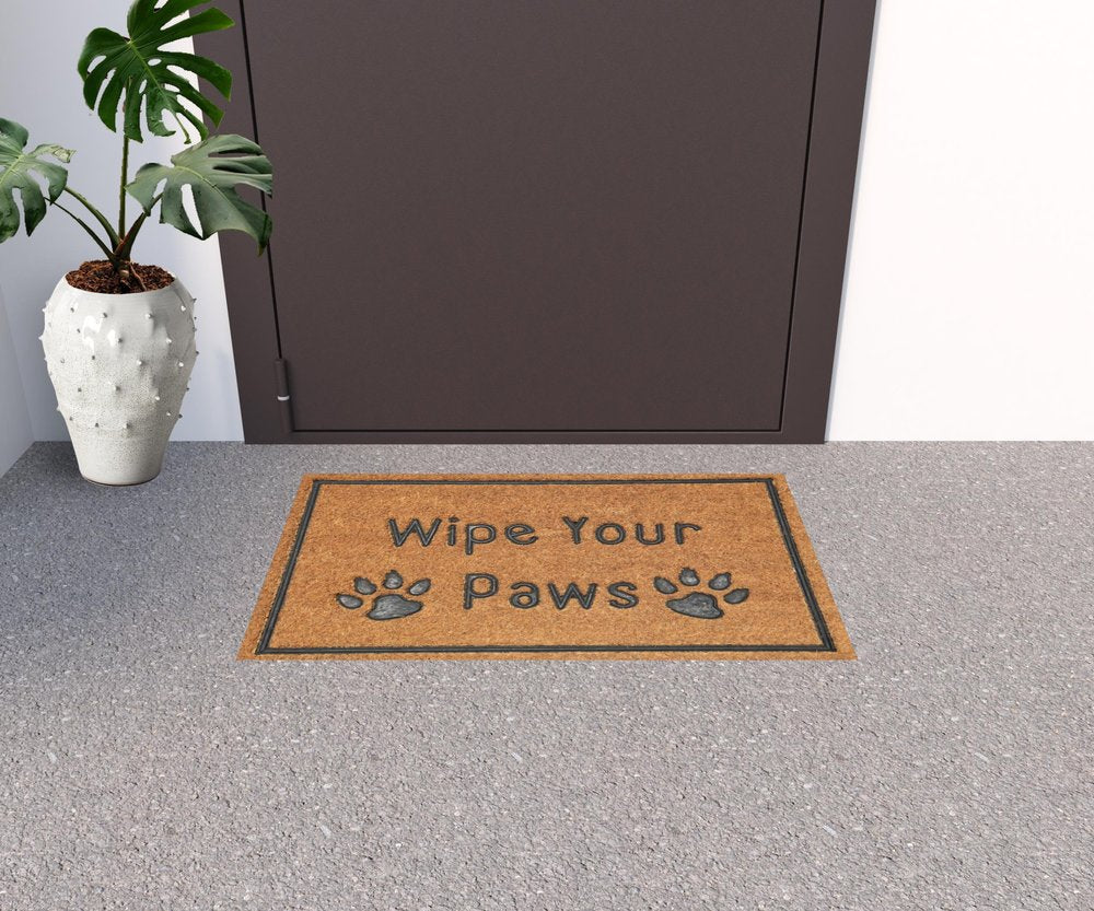 18" X 30" Beige and Gray Coir Wipe Your Paws Outdoor Door Mat