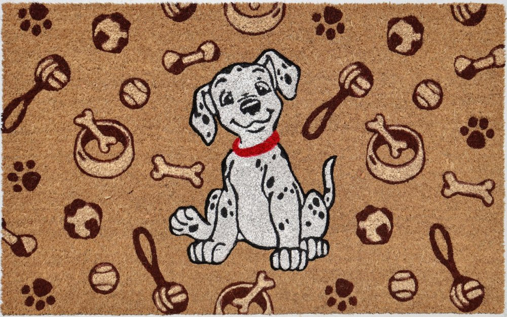 18" X 30" Beige and White Coir Dog Outdoor Door Mat
