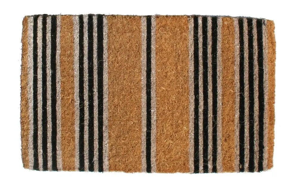 18" X 30" Brown and Black Coir Striped Outdoor Door Mat