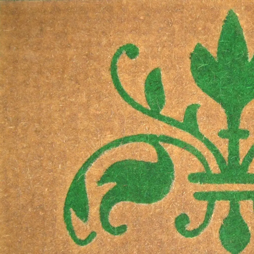 18" X 30" Brown and Green Coir Abstract Outdoor Door Mat