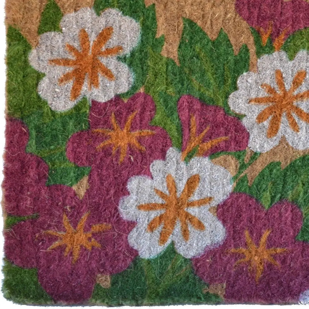 18" X 30" Brown and White Coir Floral Outdoor Door Mat HomeRoots