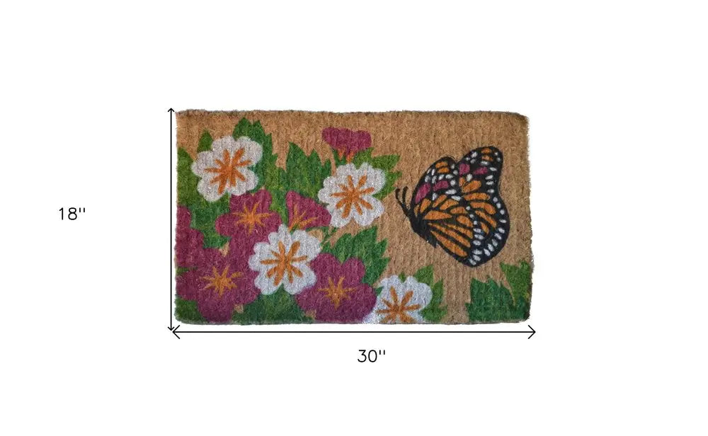 18" X 30" Brown and White Coir Floral Outdoor Door Mat HomeRoots