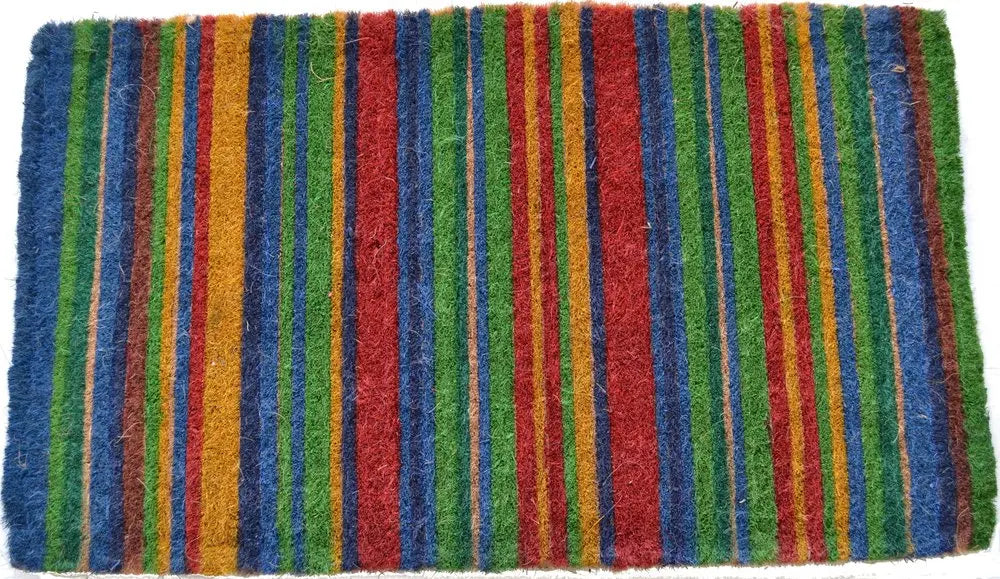 18" X 47" Blue and Green Coir Striped Outdoor Door Mat HomeRoots