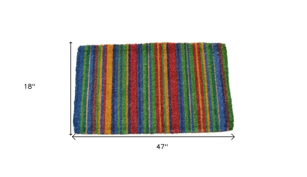 18" X 47" Blue and Green Coir Striped Outdoor Door Mat HomeRoots