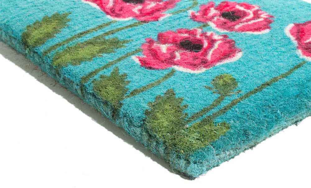 18" X 30" Blue Orange and Green Coir Hummingbird Outdoor Door Mat