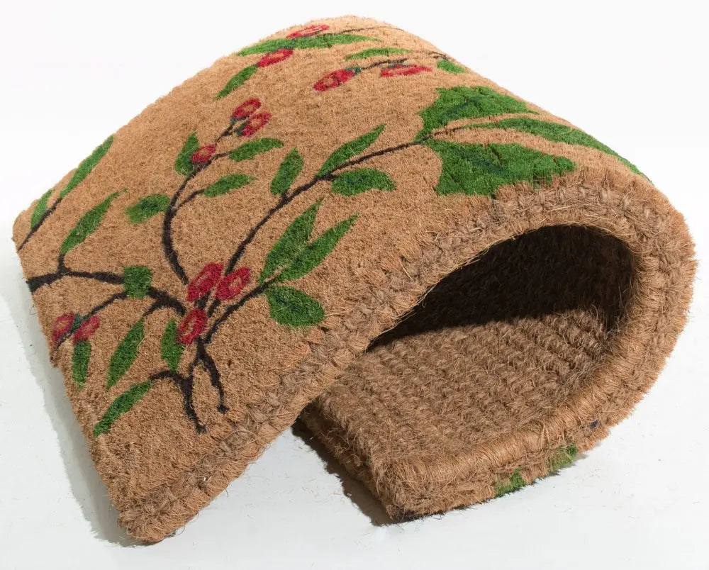 Felpudo navideño para exteriores de fibra de coco marrón y verde de 45 x 76 cm