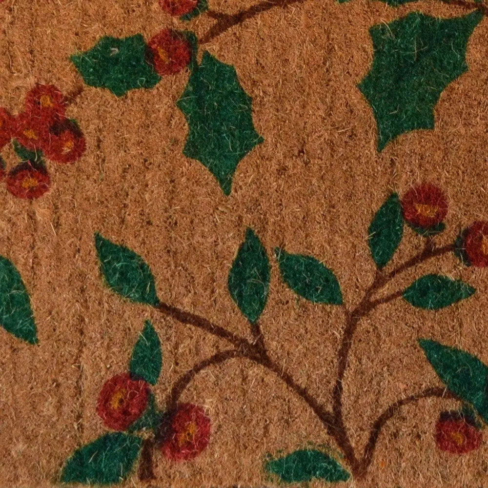 Felpudo navideño para exteriores de fibra de coco marrón y verde de 45 x 76 cm