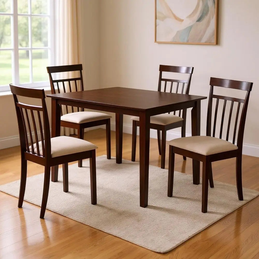 Five Piece Espresso Wood Dining Set with Four Chairs HomeRoots
