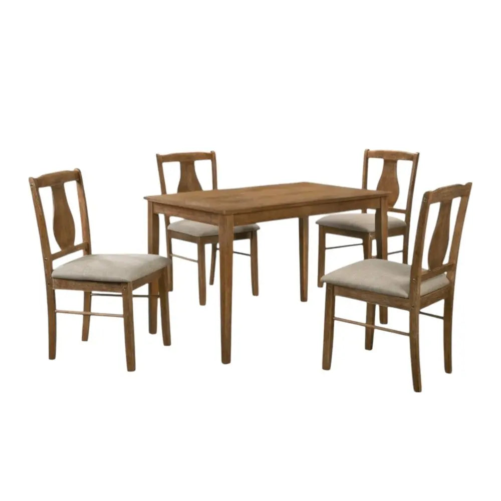 Five Piece Oak Solid Wood Dining Set with Four Chairs HomeRoots