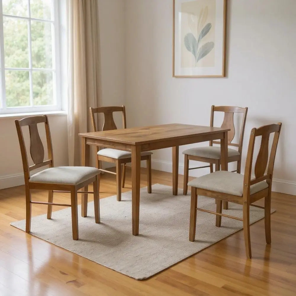 Five Piece Oak Solid Wood Dining Set with Four Chairs HomeRoots