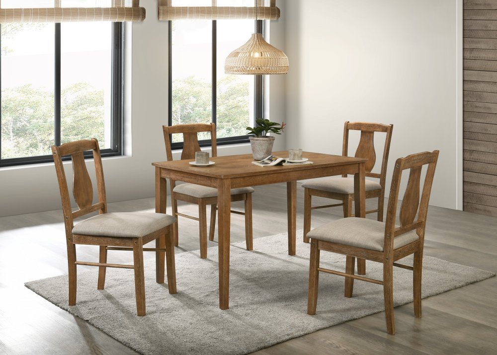 Five Piece Oak Solid Wood Dining Set with Four Chairs