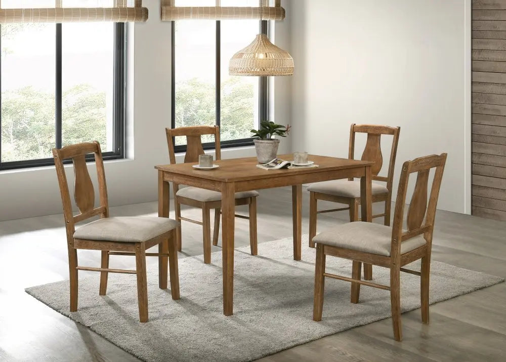 Five Piece Oak Solid Wood Dining Set with Four Chairs HomeRoots