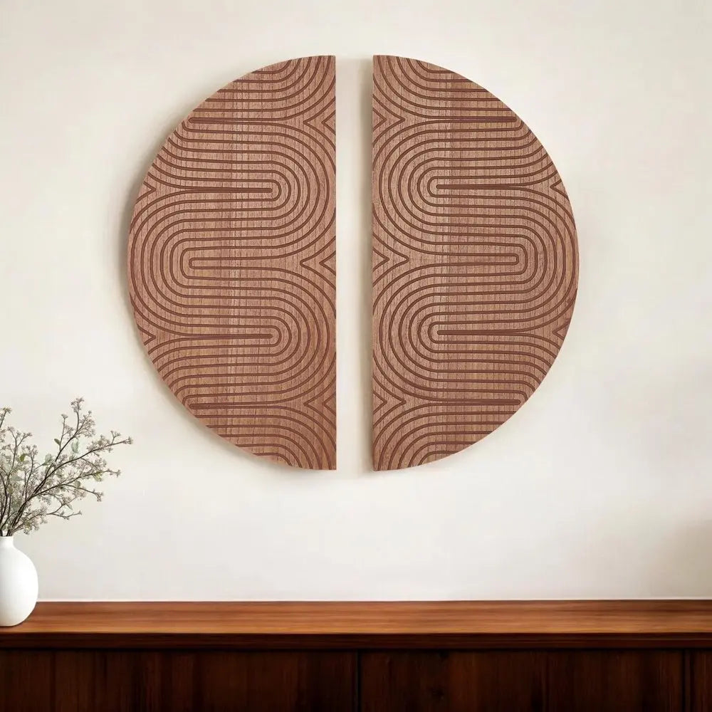 Set of Two Brown Wood Hanging Dimensional Sculpture HomeRoots