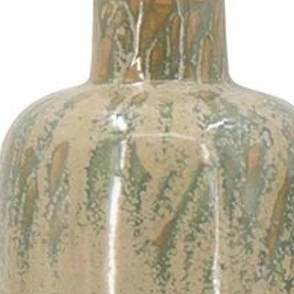 Set of Three Beige Blue And Green Round Ceramic Table Vase HomeRoots