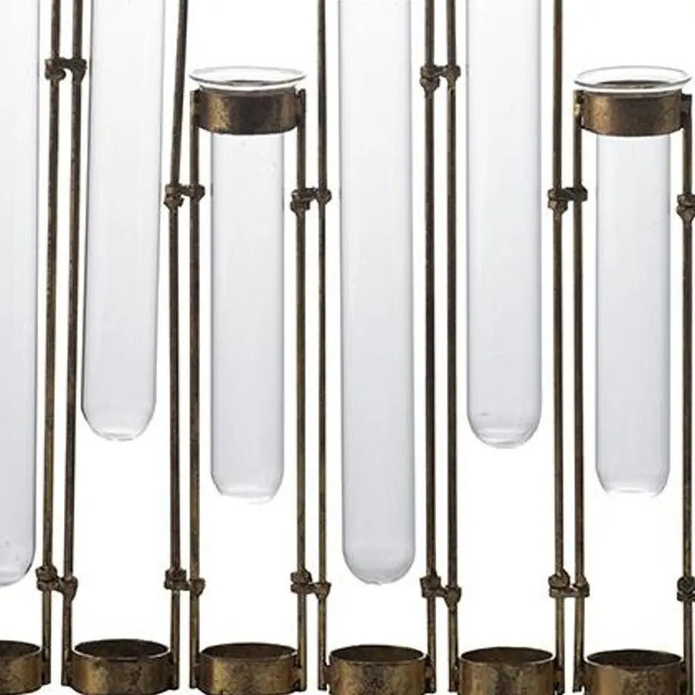 17" Bronze And Clear Enameled Cast Iron And Glass Nine Bloom Table Vase HomeRoots