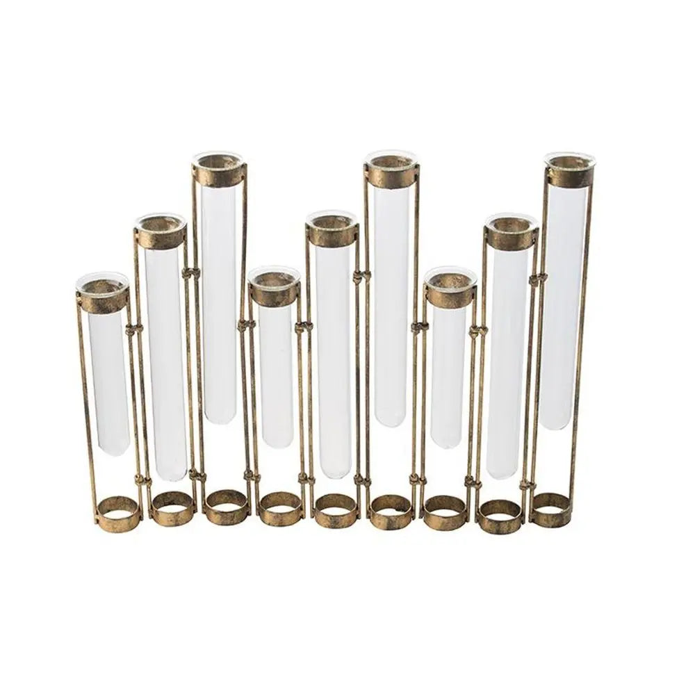 17" Bronze And Clear Enameled Cast Iron And Glass Nine Bloom Table Vase HomeRoots