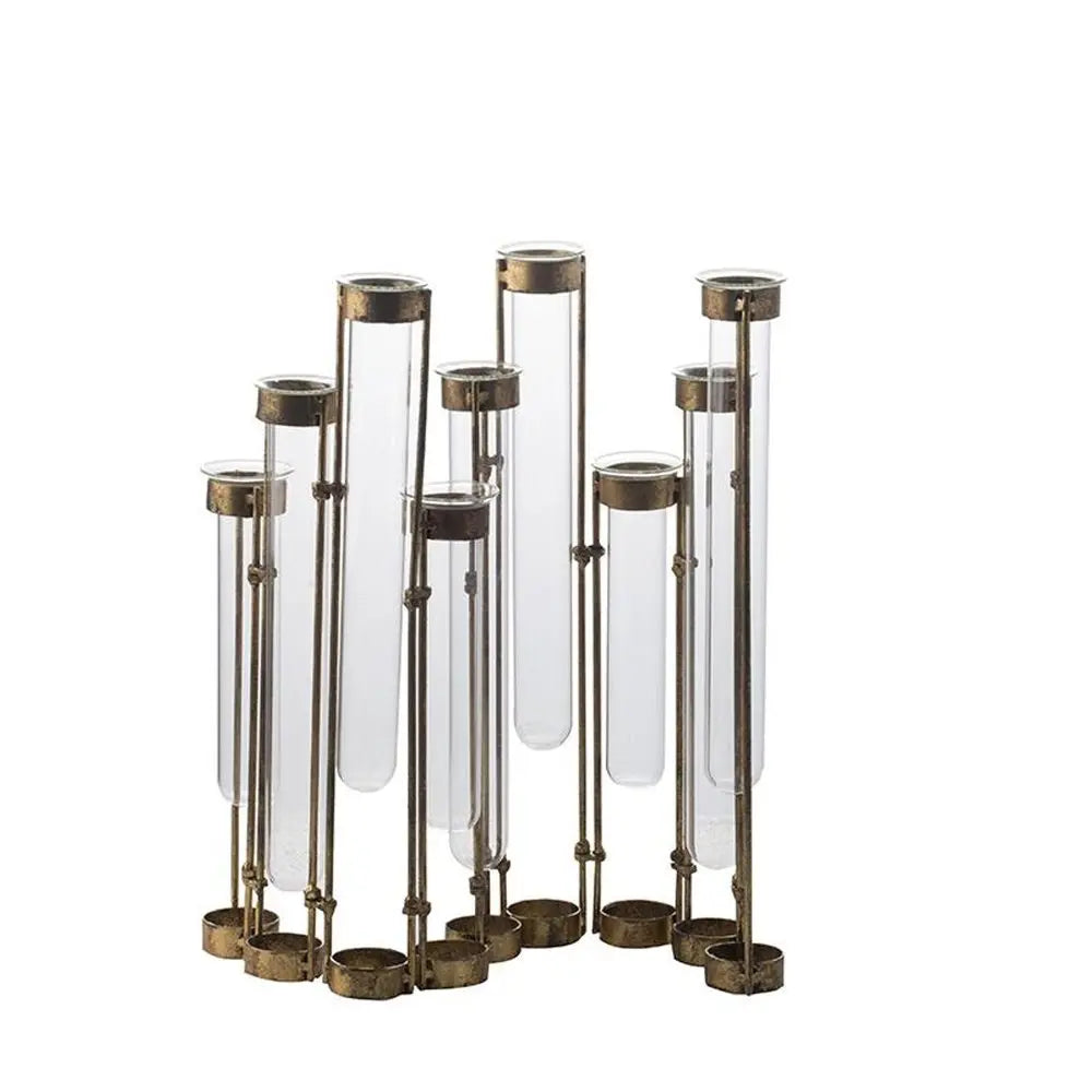 17" Bronze And Clear Enameled Cast Iron And Glass Nine Bloom Table Vase HomeRoots