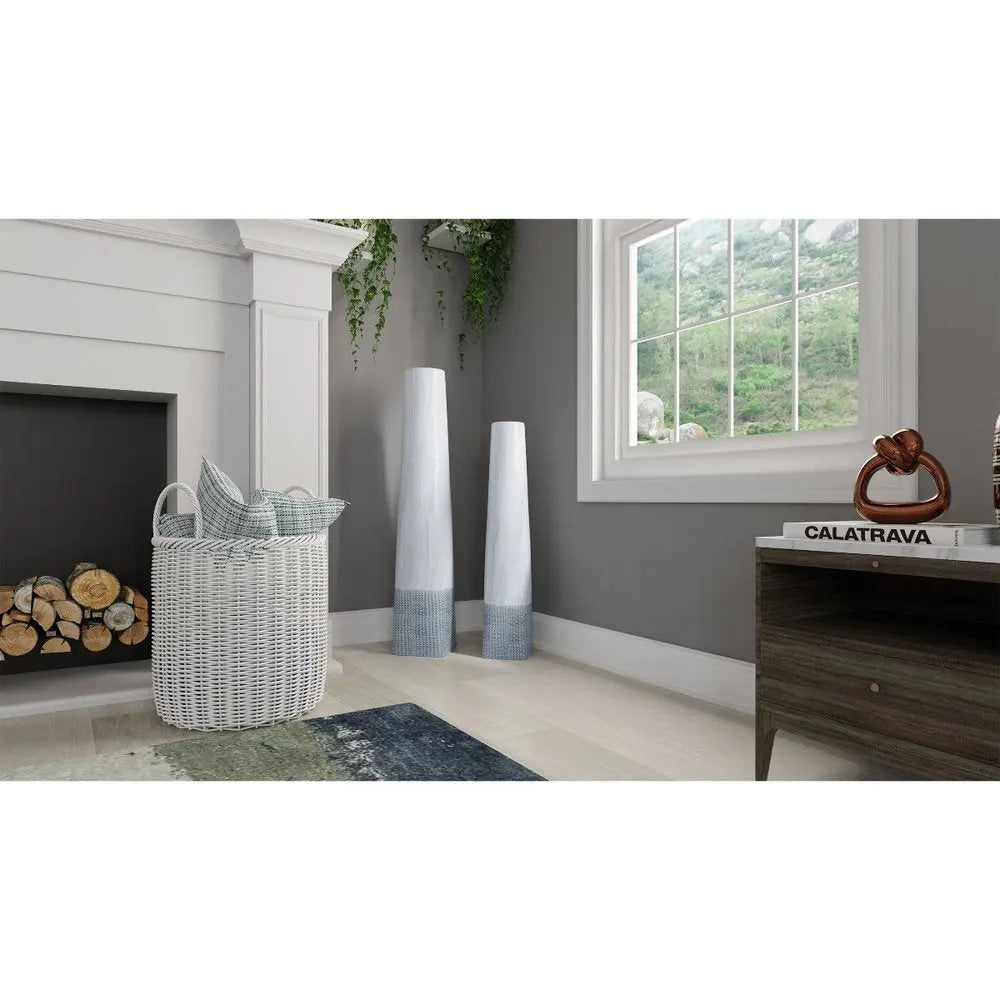 32" White Faceted Geometric Tapered Ceramic Floor Vase HomeRoots