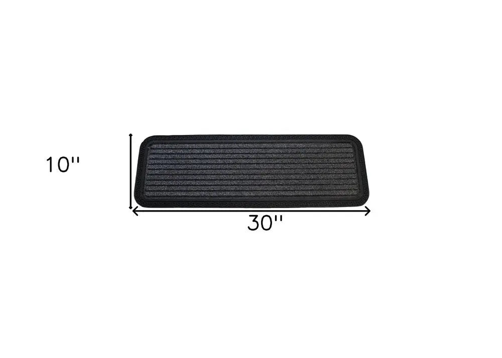 10" X 30" Gray Synthetic Fiber Striped Outdoor Door Mat HomeRoots