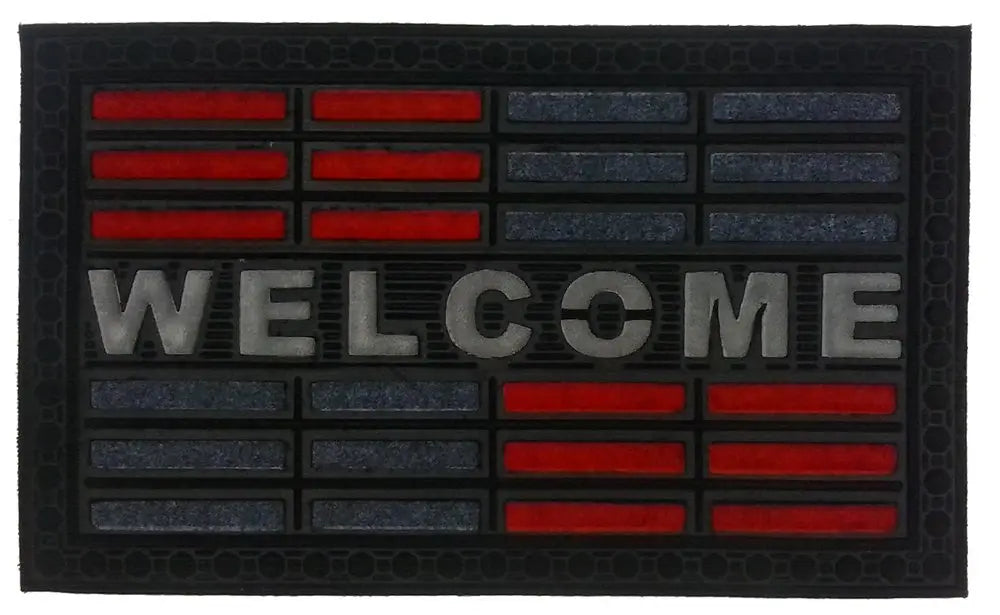 18" X 30" Gray and Red Synthetic Fiber Abstract Outdoor Door Mat HomeRoots