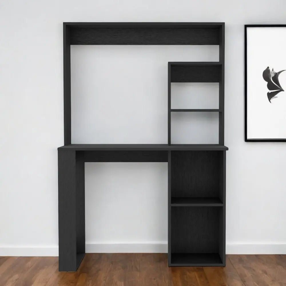 58" Black Wood Computer Desk With Hutch HomeRoots