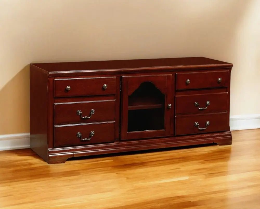 58" Brown Solid and Manufactured Wood Enclosed and Open Storage TV Stand HomeRoots