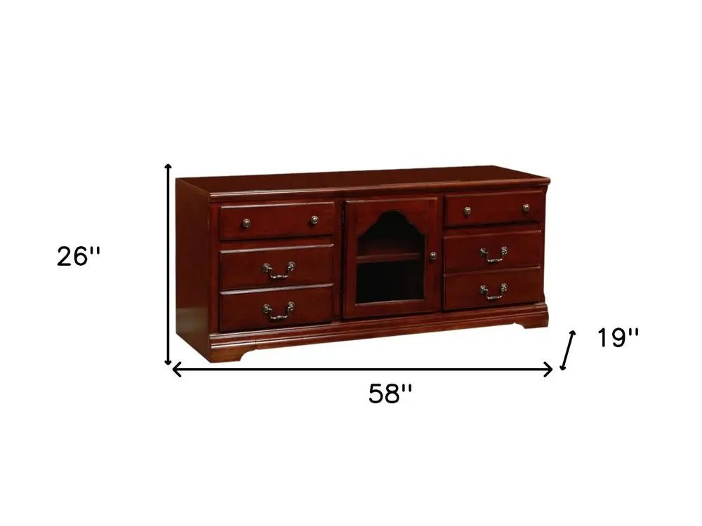 58" Brown Solid and Manufactured Wood Enclosed and Open Storage TV Stand HomeRoots