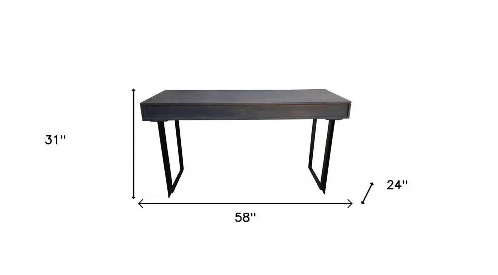 58" Gray And Black Mango Solid Wood Writing Desk With Three Drawers - NOBLE HOME INTERIORS
