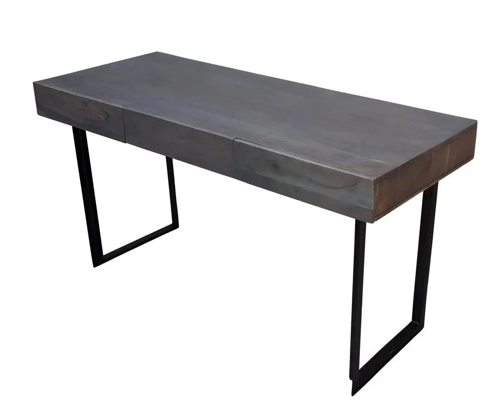 58" Gray And Black Mango Solid Wood Writing Desk With Three Drawers - NOBLE HOME INTERIORS