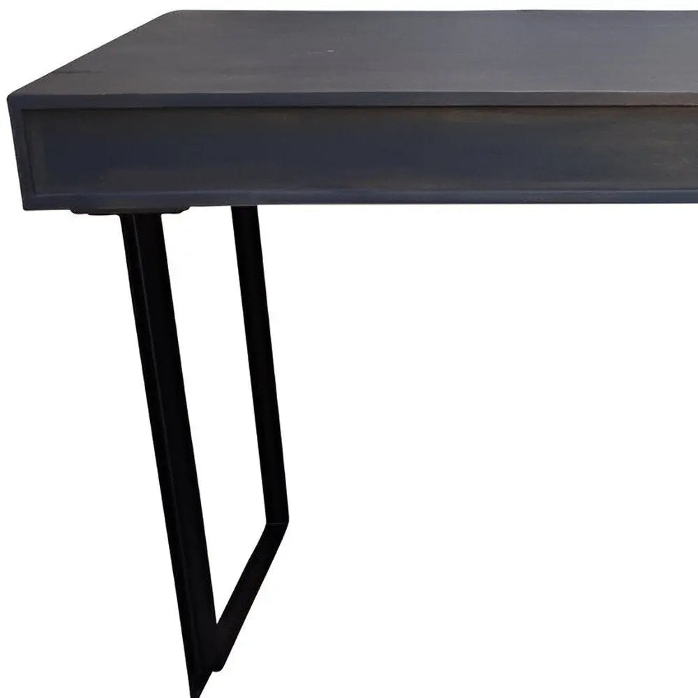 58" Gray And Black Mango Solid Wood Writing Desk With Three Drawers - NOBLE HOME INTERIORS